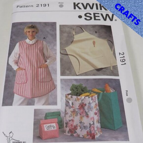 Kwik Sew 2191 Sewing Pattern Aprons, Shopping Bag, Lunch Bag UNCUT - Picture 1 of 7